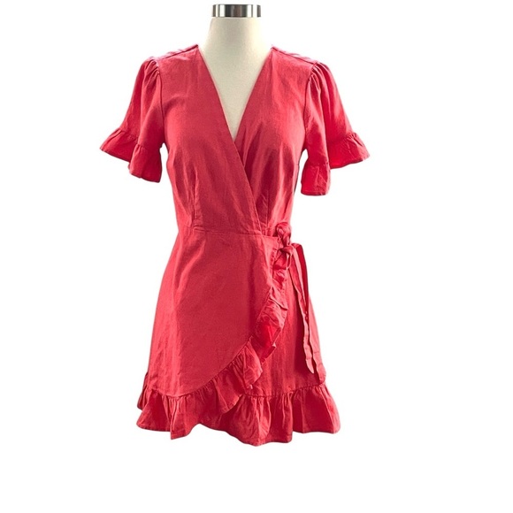 Abercrombie & Fitch Red Asymmetrical Ruffle Wrap Dress Size SP NWT - Picture 2 of 12